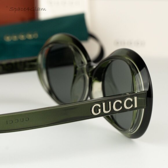 BRAND NEW Gucci GG1722SA 005 Transparent Dark Green Grey Unisex Oval Sunglasses main image 5